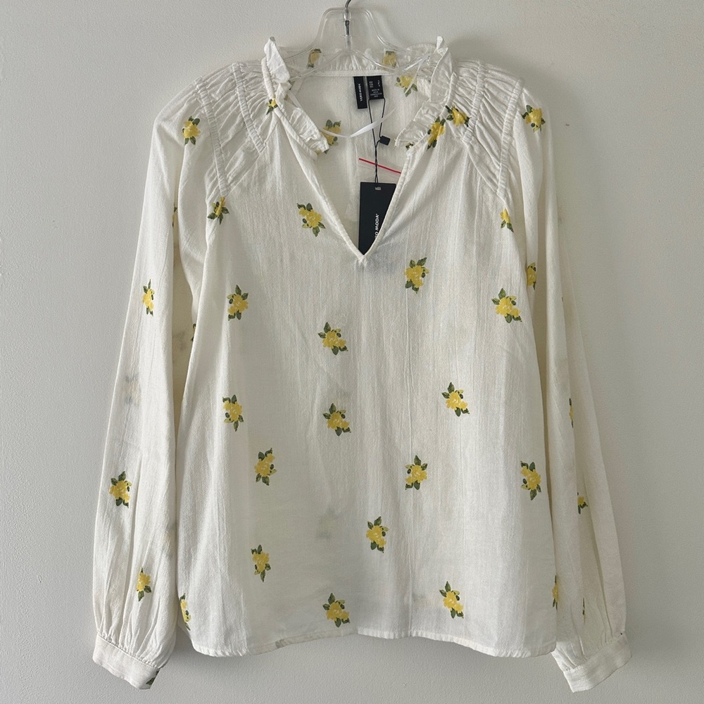 VERO MODA Maya Floral Long Sleeve Top, Snow White, Small
